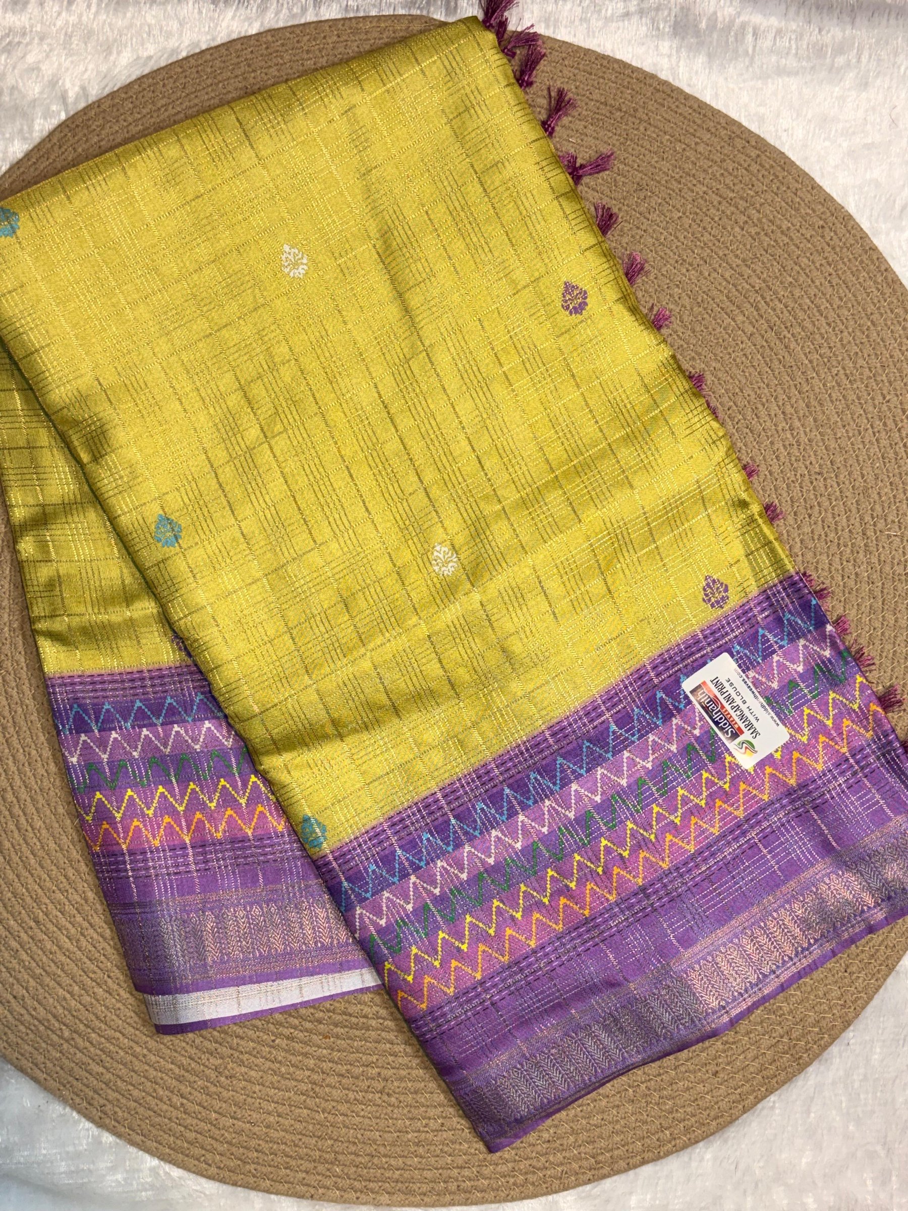 Zigzag Multicolor Zari Border Butta Silk Saree