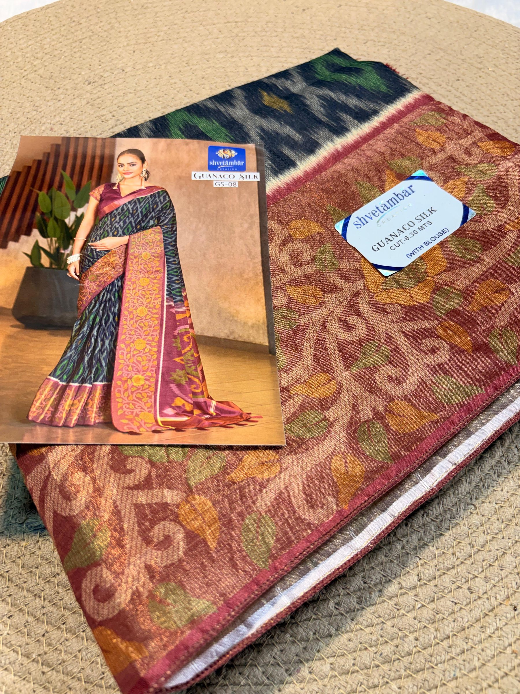 Ikat Pattern Floral Zari Border Silk Saree photo 4