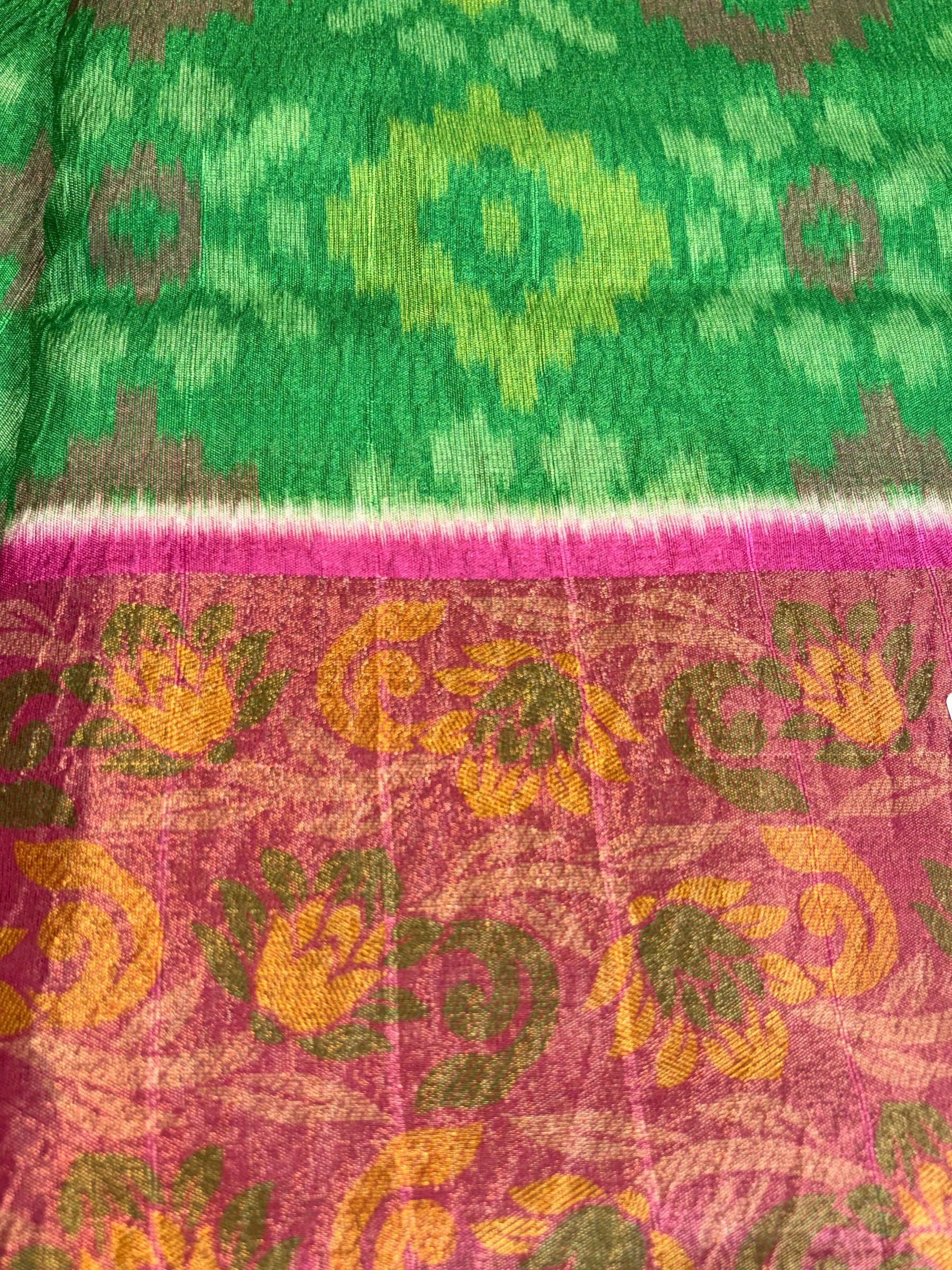 Ikat Pattern Floral Zari Border Silk Saree photo 3
