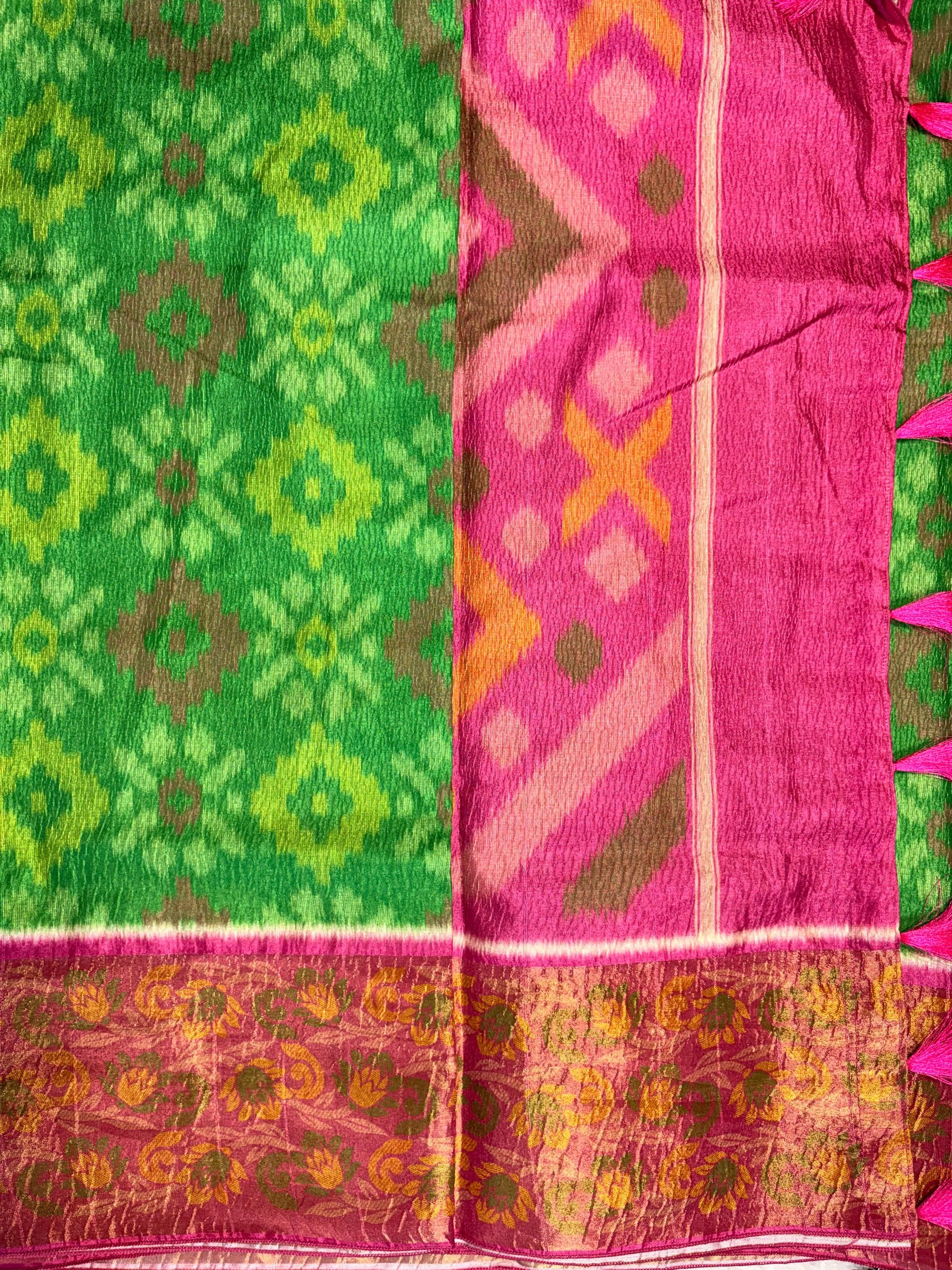 Ikat Pattern Floral Zari Border Silk Saree photo 4