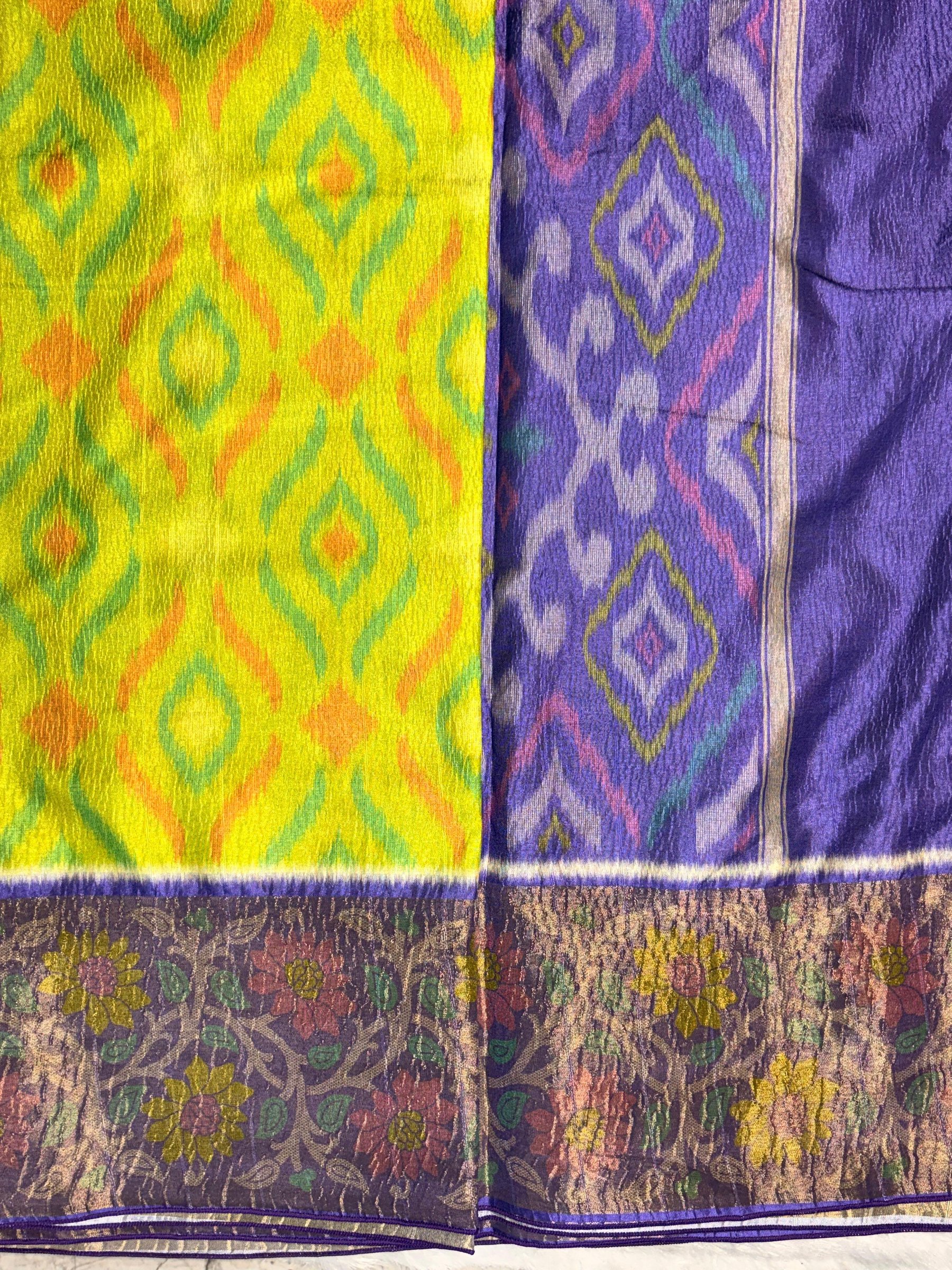 Ikat Pattern Floral Zari Border Silk Saree photo 3