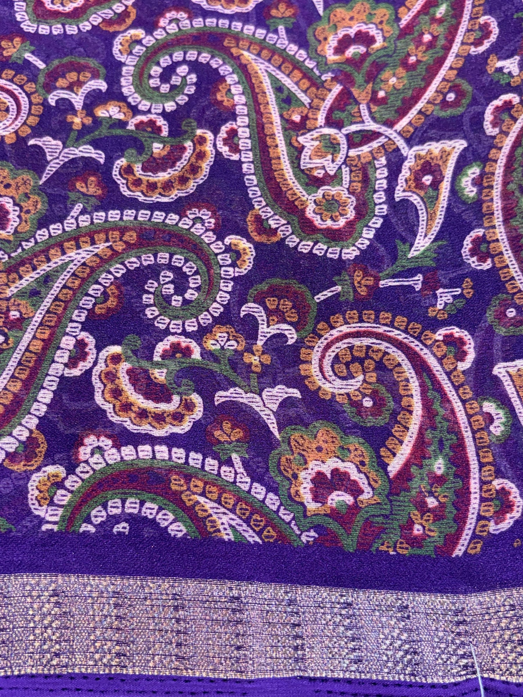 Paisley Print Silver Zari Border Georgette Saree
