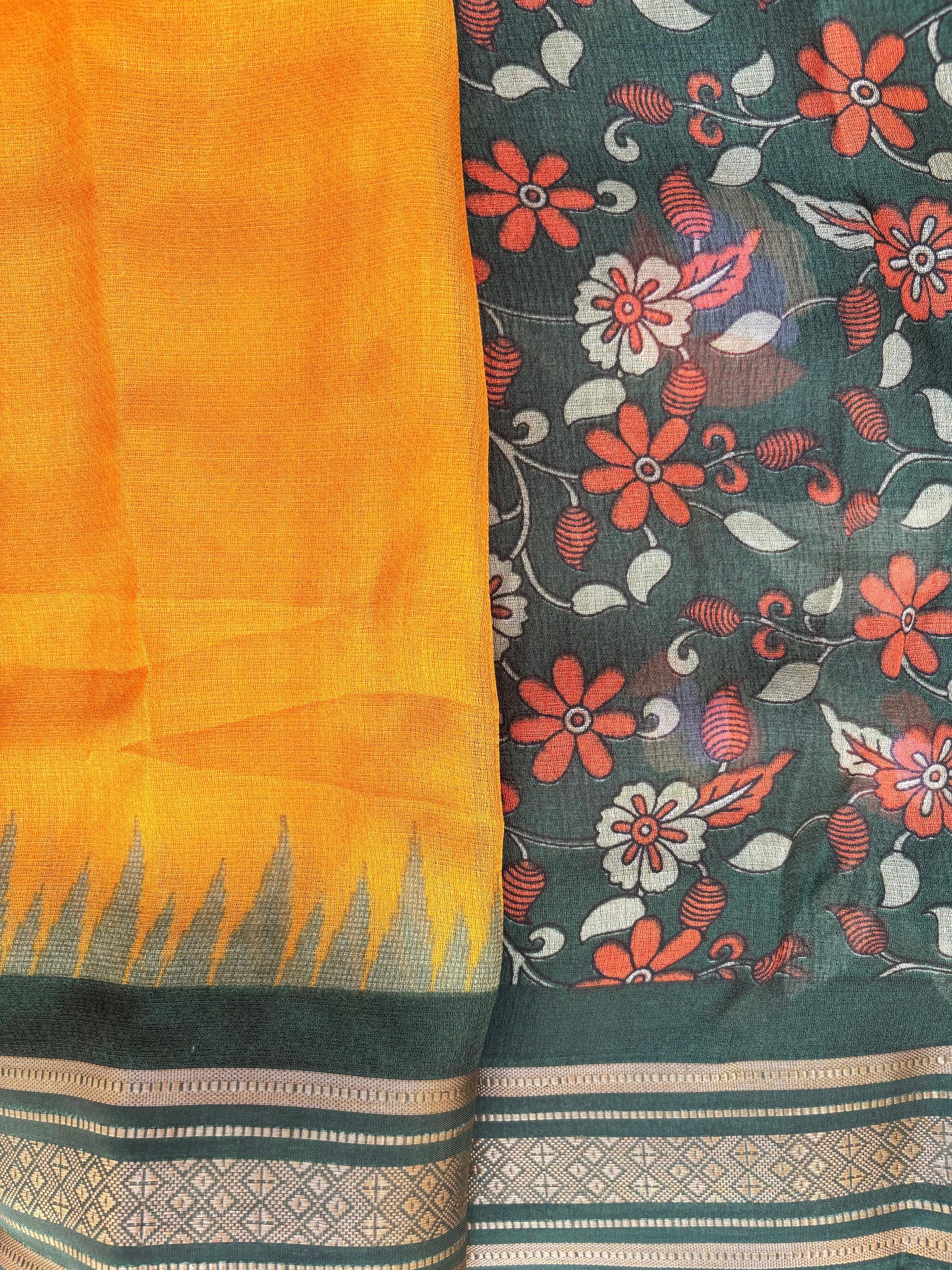 Temple Border Zari Silk Saree with Printed Blouse photo 3