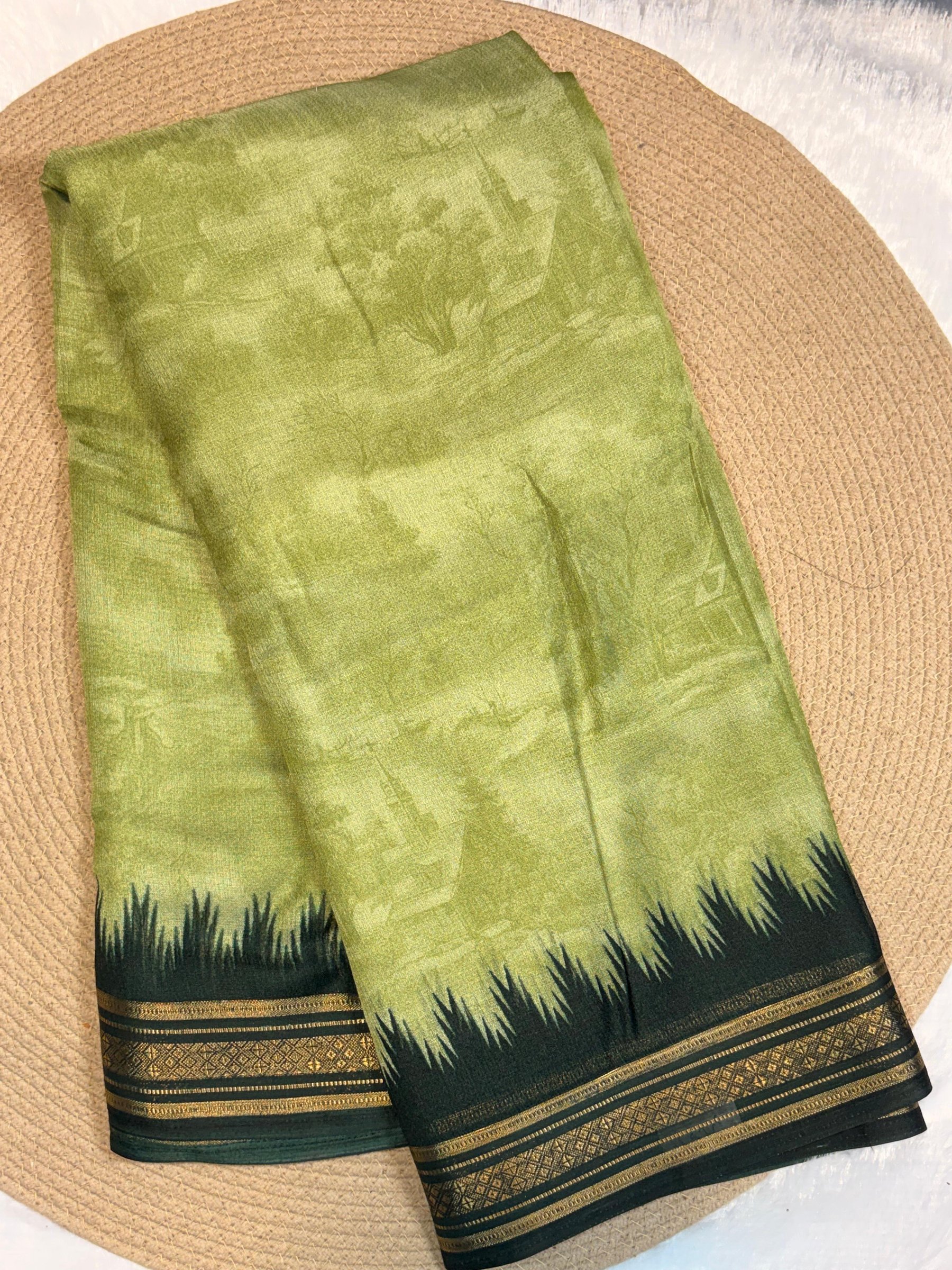 Temple Border Zari Silk Saree with Printed Blouse