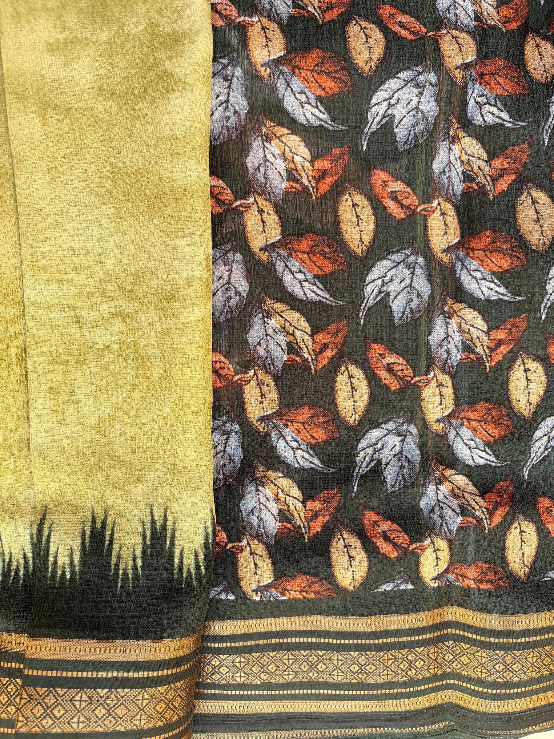 Temple Border Zari Silk Saree with Printed Blouse photo 3