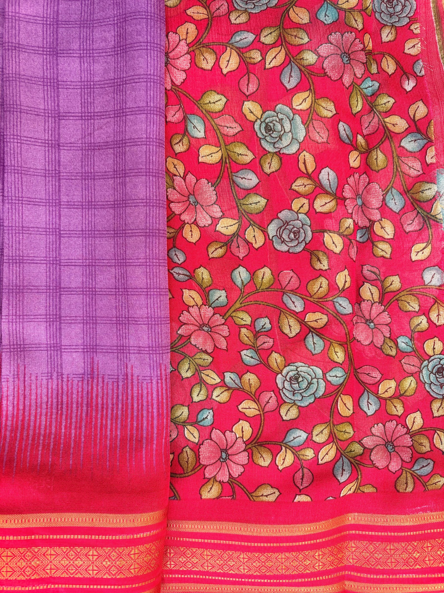 Temple Border Zari Silk Saree with Printed Blouse photo 3
