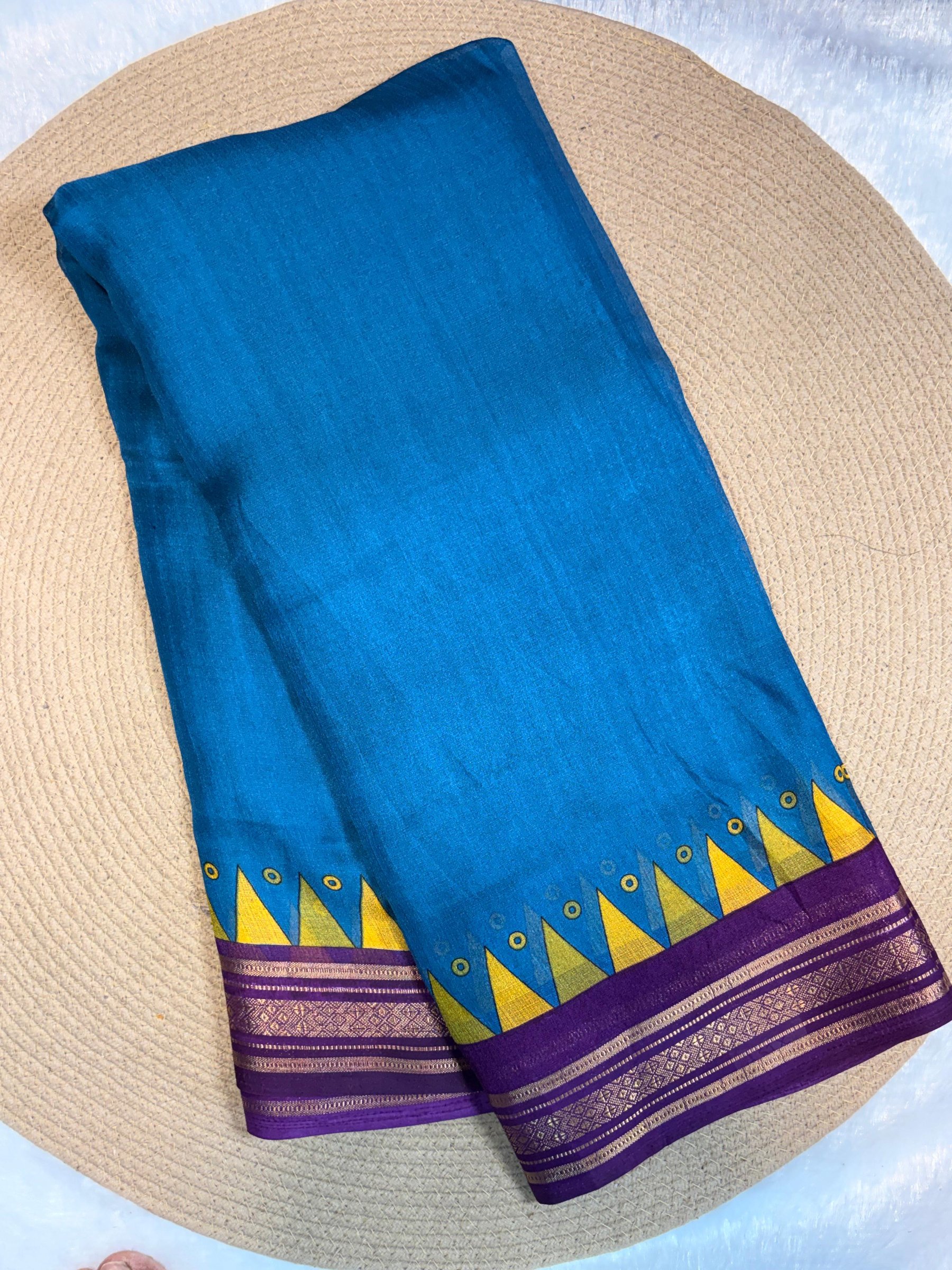 Temple Border Zari Silk Saree with Printed Blouse