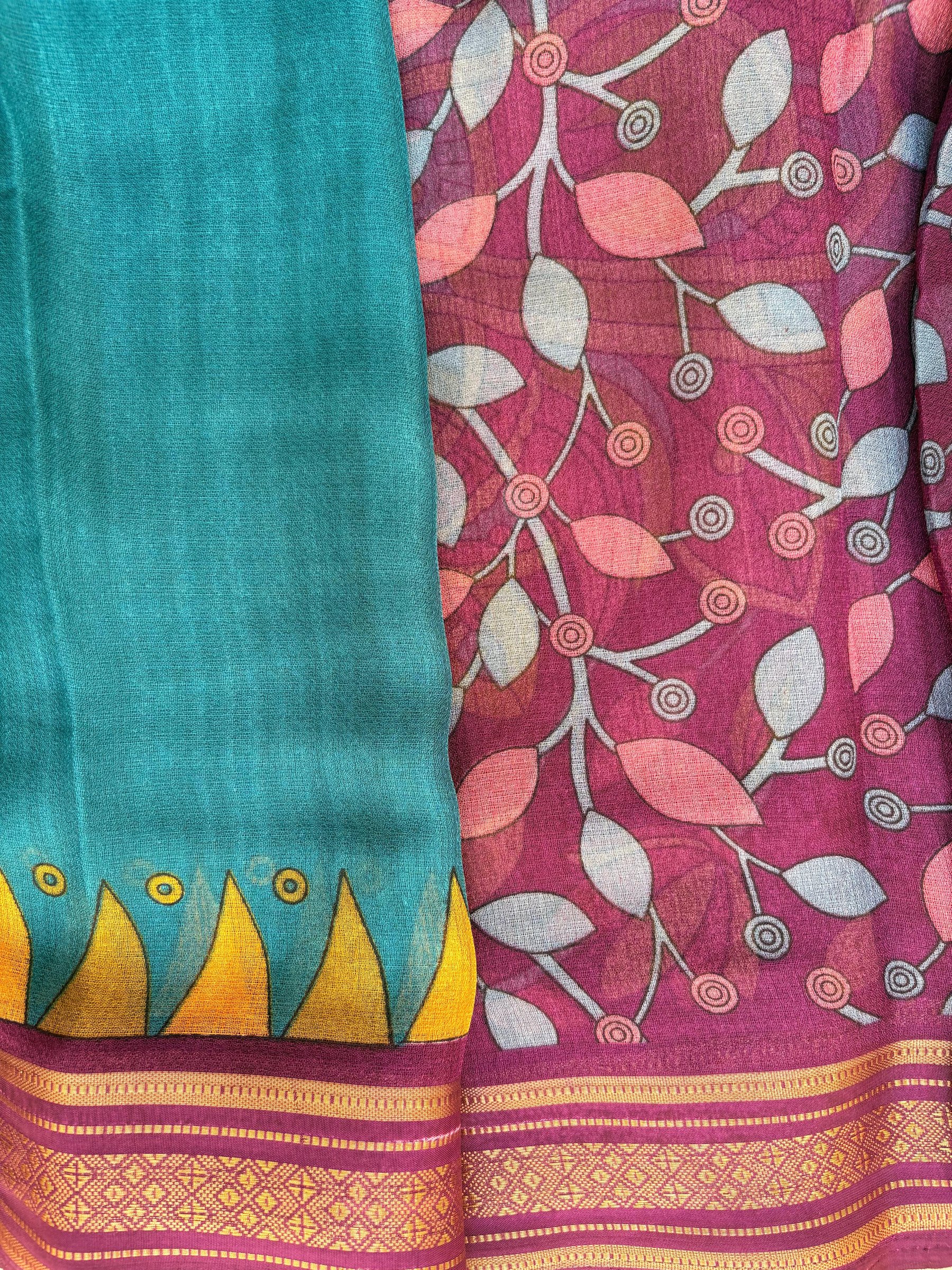 Temple Border Zari Silk Saree with Printed Blouse photo 3