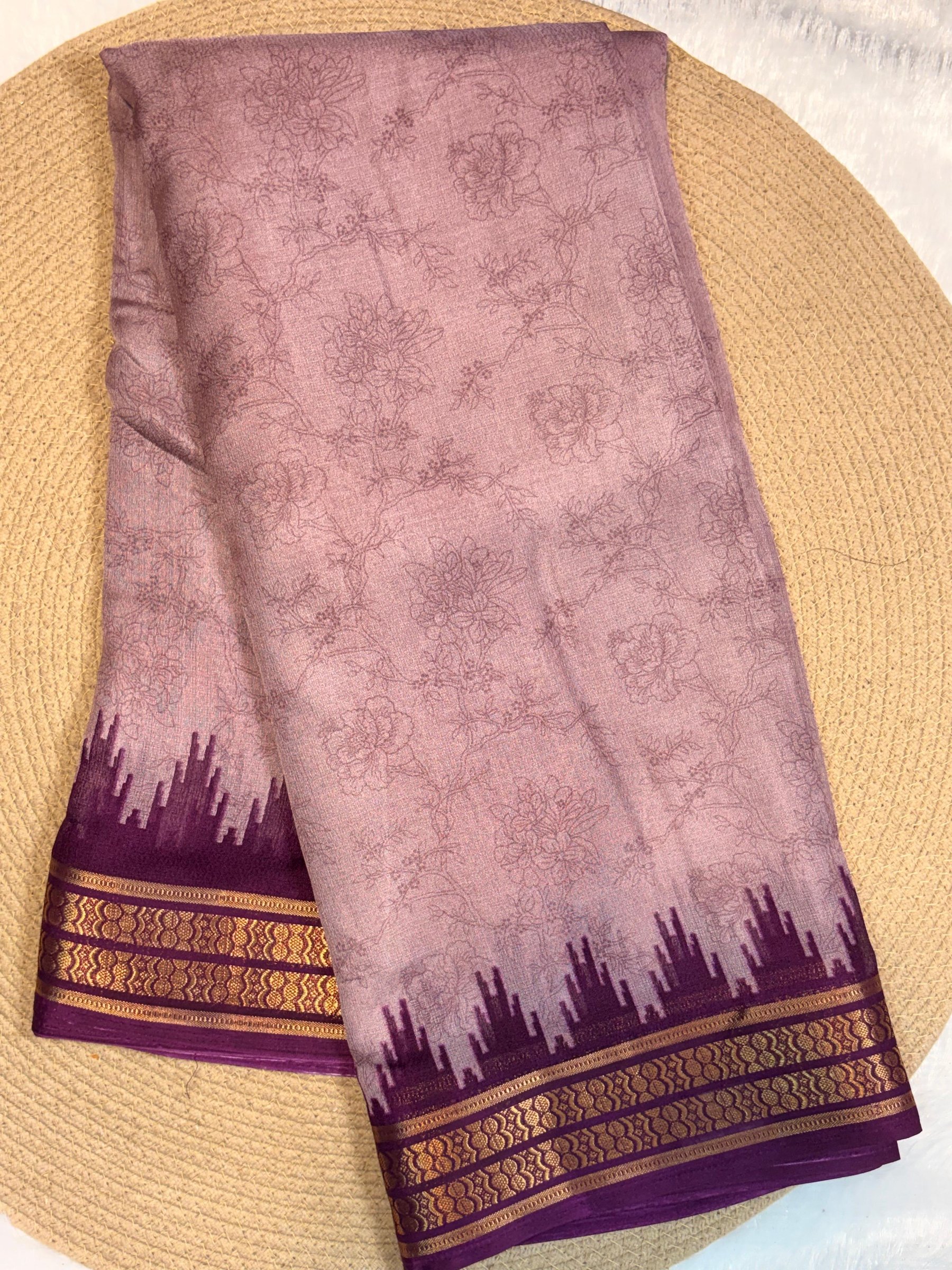 Temple Border Zari Silk Saree with Printed Blouse