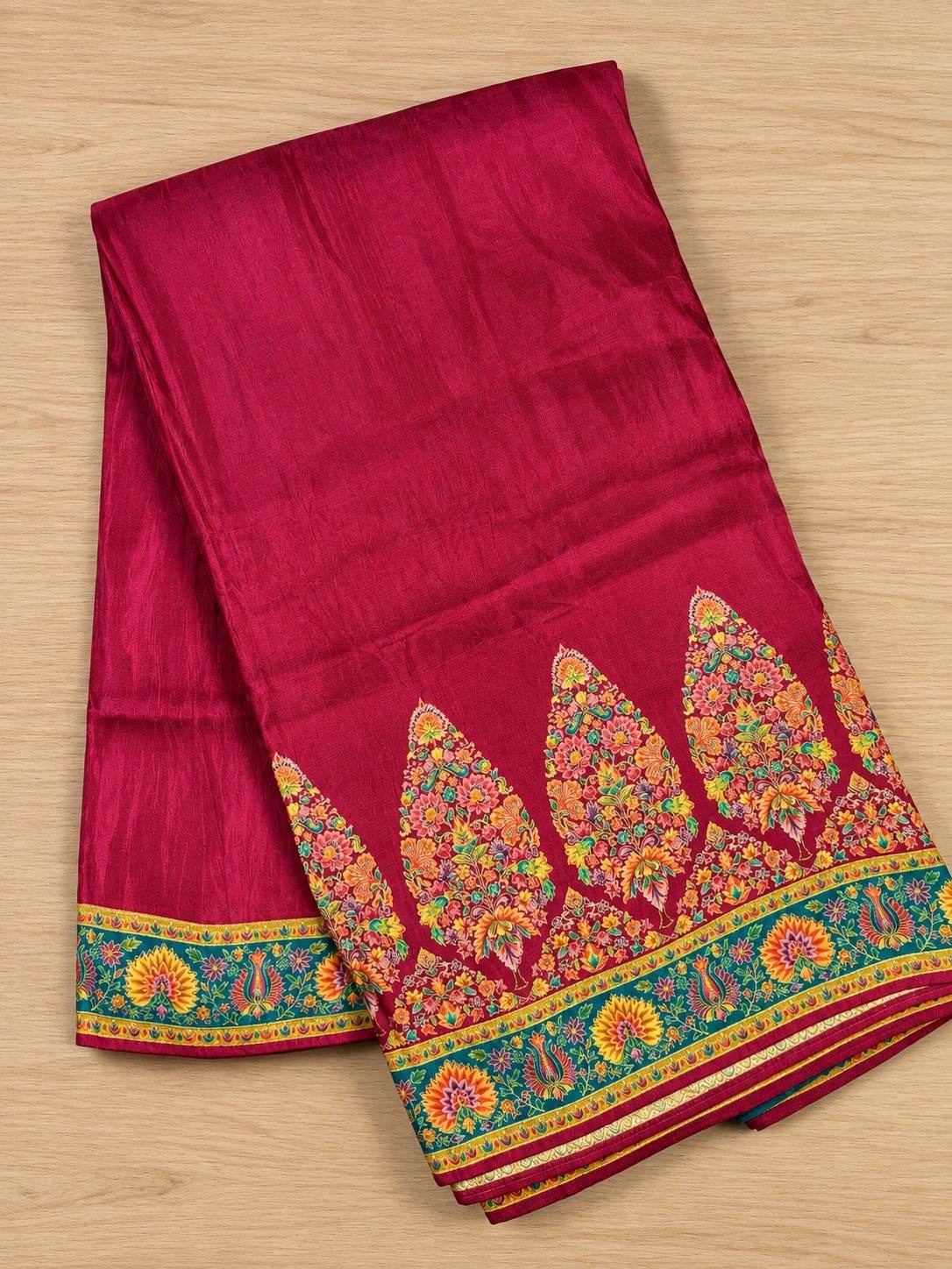 Crimson Teal Paisley Border Silk Saree