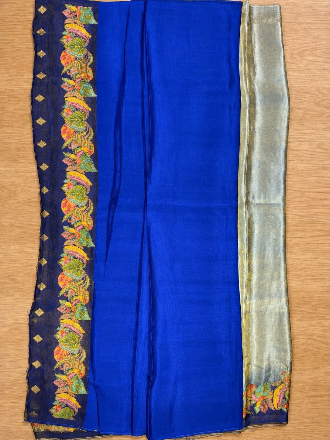 Silver Blue Peacock Feather Border Silk Saree photo 3