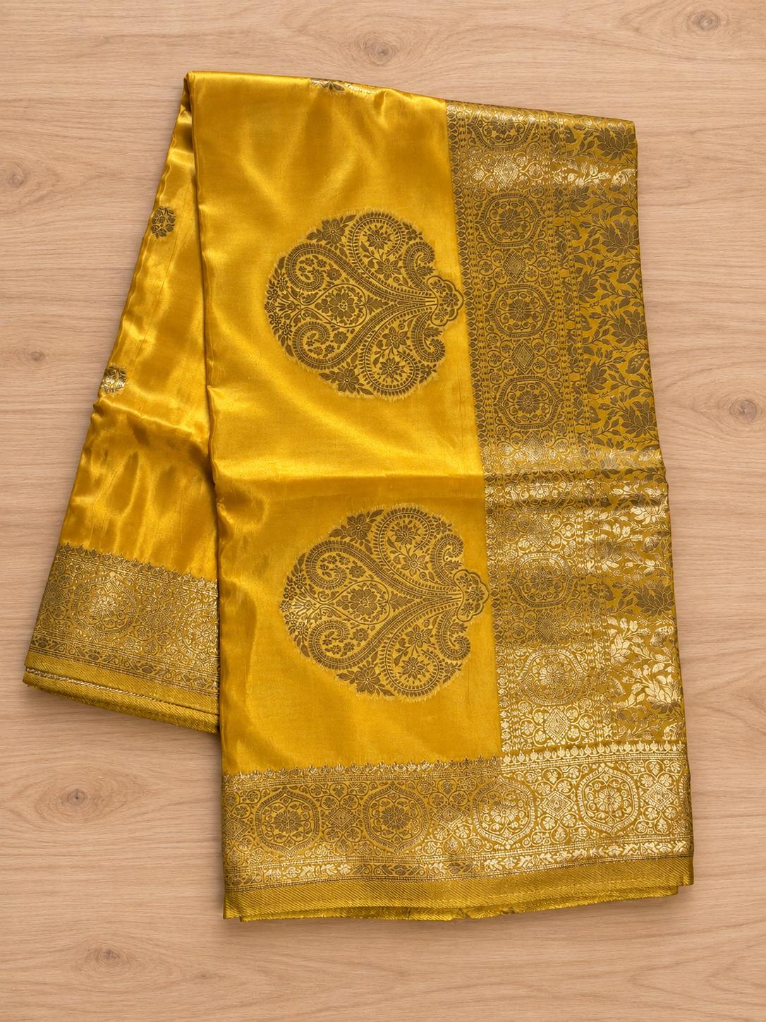 Sunshine Yellow Gold Zari Butta Silk Saree