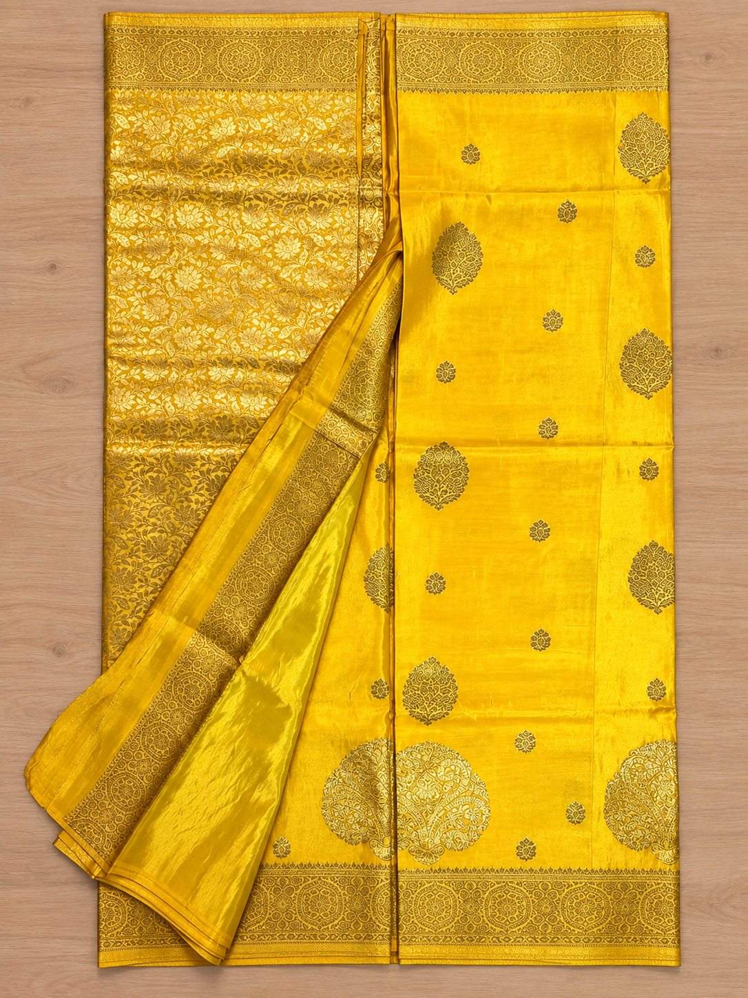 Sunshine Yellow Gold Zari Butta Silk Saree photo 4