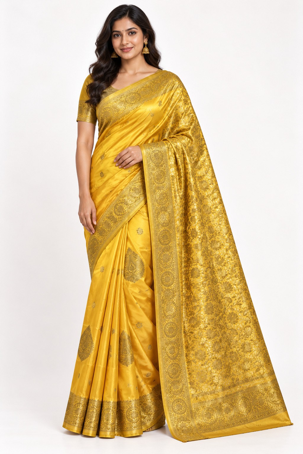 Sunshine Yellow Gold Zari Butta Silk Saree photo 7